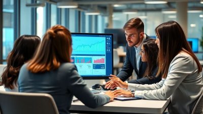 Professionals collaborating in a modern office setting.